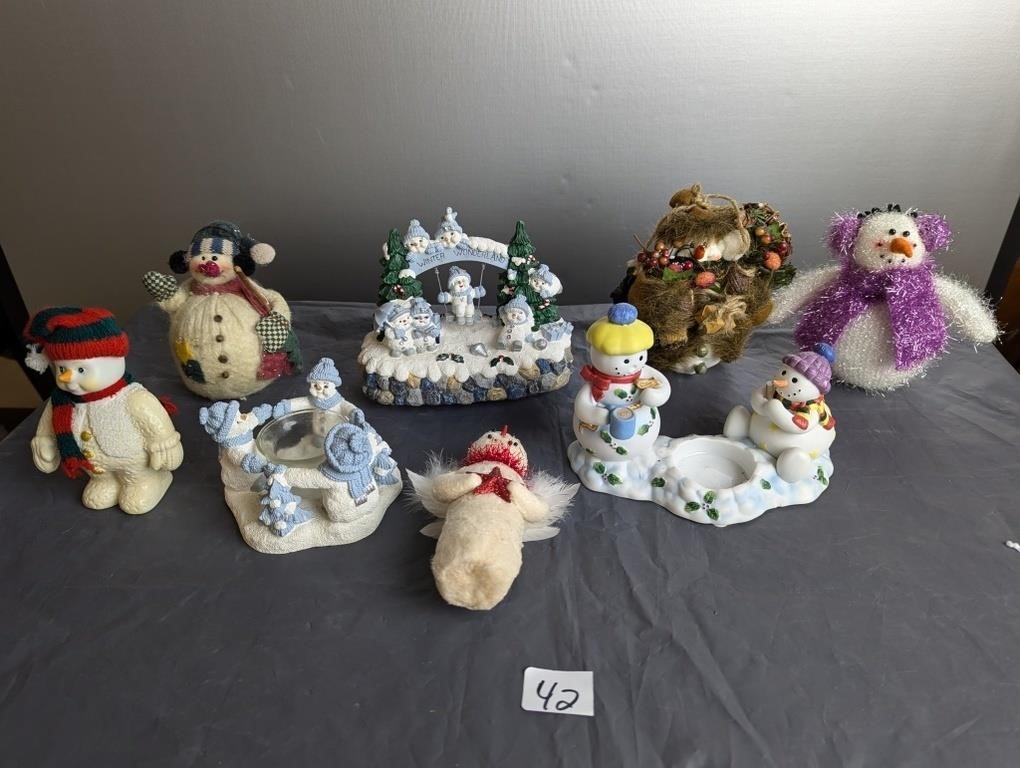 Box Lot of Various Snowmen- Christmas Items