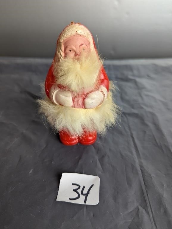 Vtg. Rosbro Celluloid Santa with Rabbit Fur Trim