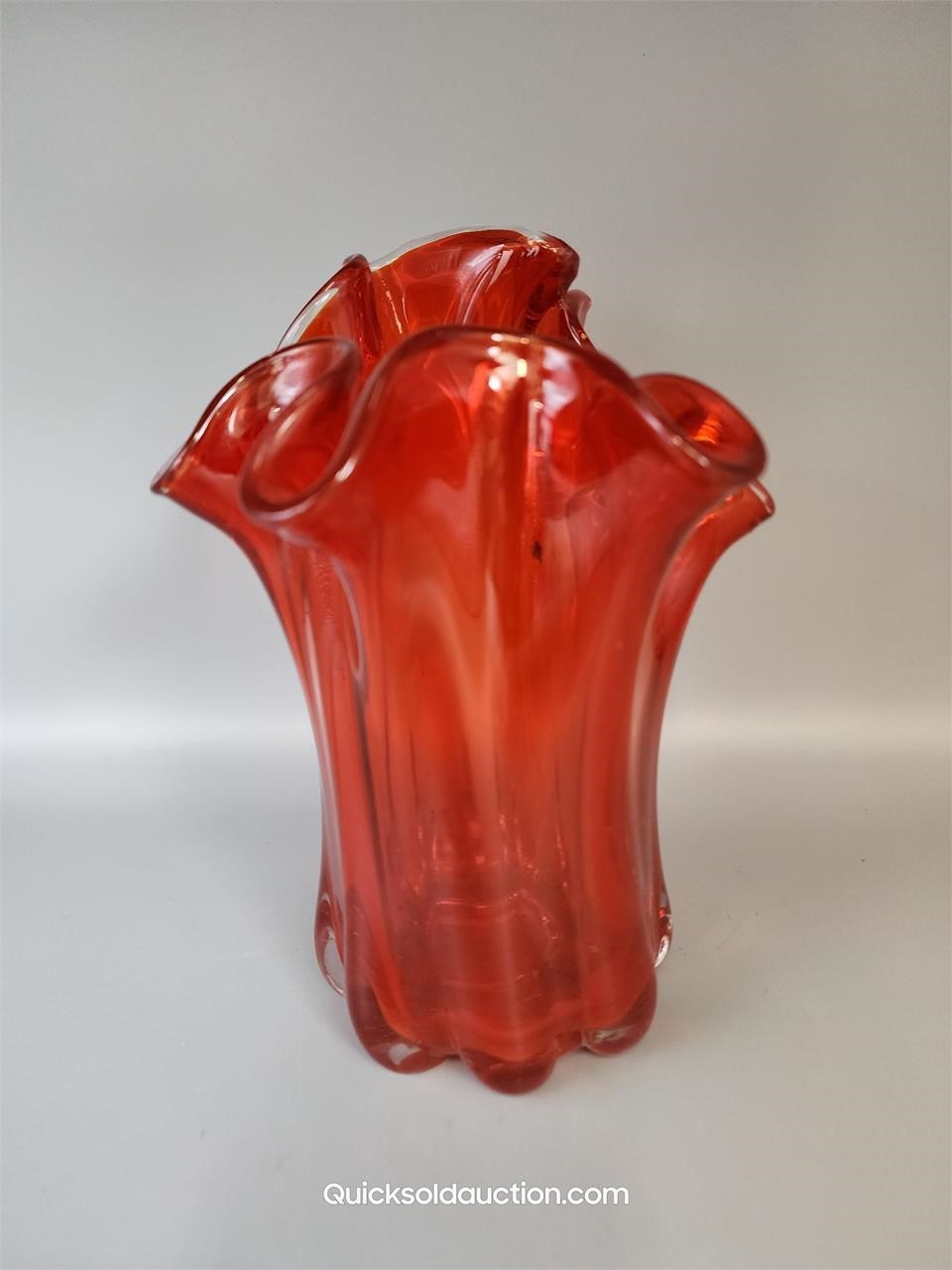 Dark Orange To Clear Art Glass Vase 8 1/4"H