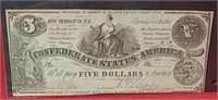 1861 Confederate Five Dollar Bill Richmond, Va
