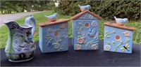 Bluebird Cookie Jars & Floral Pitcher