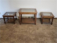 3pc Mid Century Modern Glass Top Accent Tables