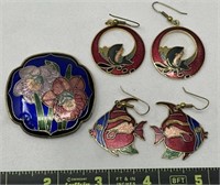 Enamel Earrings & Belt Buckle