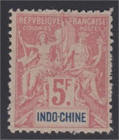 Indochine Stamps #21 Mint LH 1896 5 Franc High Val