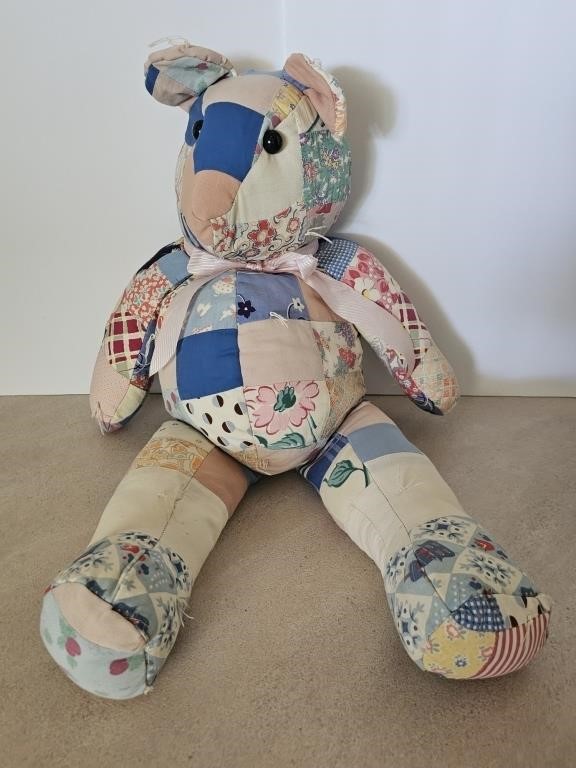 Quilted Teddy Bear, Vintage 27" tall