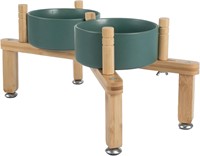 Adjustable Elevated Dog Bowl Stand  Bamboo Holder