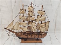 12" TALL WOODEN MODEL SAILING SHIP WITH 3 MASTS