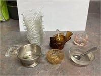 Glass & Pewter salts, with spoons (1 sterling)