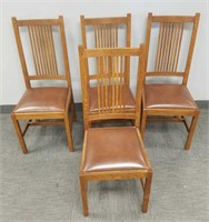 4 Stickley contemporary mission oak slat chairs