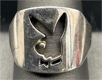Silver Playboy Bunny Ring, Sz 9.5