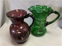 (2) Art Glass Pitchers