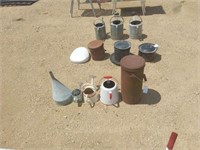 Cream can, funnel, watering cans