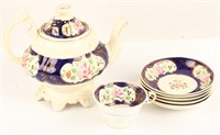 CHINA  TEAPOT WITH GOLD ACCENTS SAUCERS TEACUP