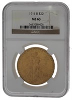1911-D MS63 Saint Gaudens $20.00 Gold Double Eagle