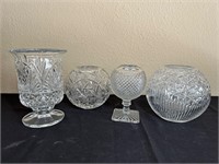 3 Crystal Rose Bowls & Vase