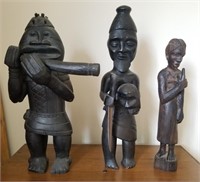 Lot of 3 African Hand -Carved Statues