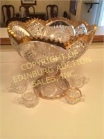 VINTAGE CUT GLASS PUNCH BOWL AND CUPS