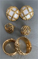 Signed Monet Lot of 3 Pairs of Gold Tone Clip