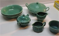 (10) PLACE SETS MT CLEMENS POTTERY GREEN DISHES
