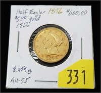1856 $5 Gold Liberty Half Eagle, AU