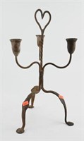 Primitive tri-fed wrought iron candelabra with