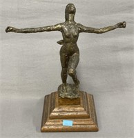 Nude Statue Cast Metal & Wood Base