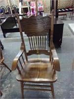 Pressed Back Oak Arm Chair with Bent