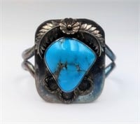 Vtg. Turquoise & .500 Silver Cuff Bracelet
