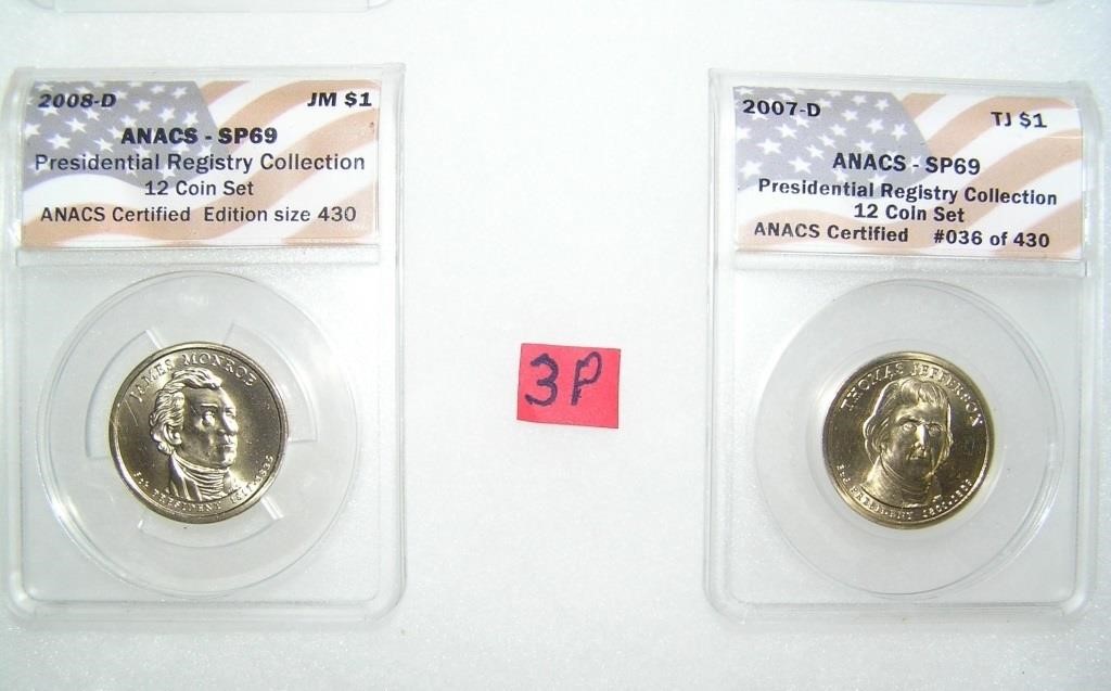 Pair of graded uncirculated Golden Dollar Preseden