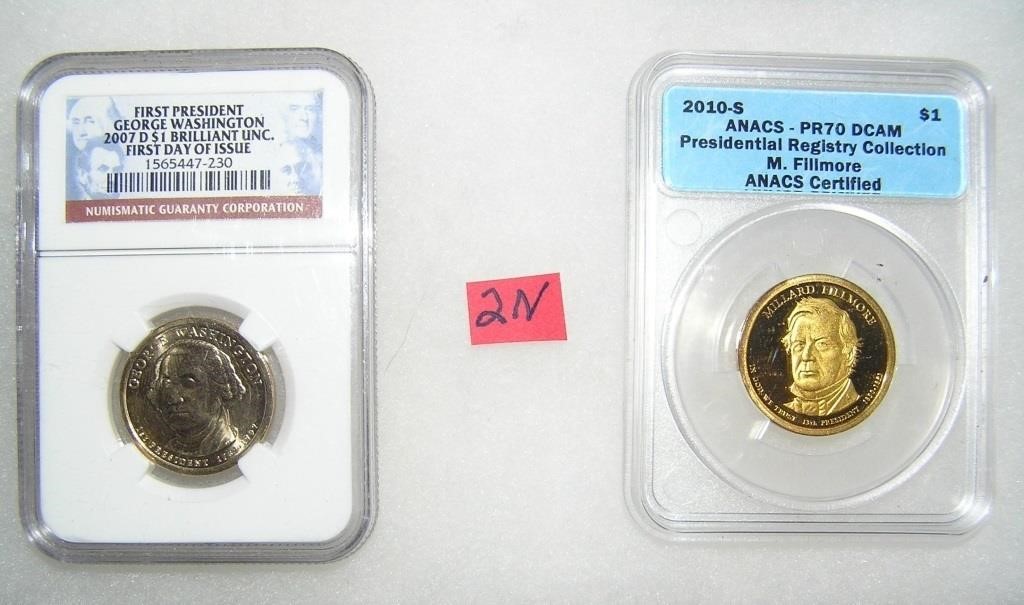 Pair of graded uncirculated Golden Dollar Preseden