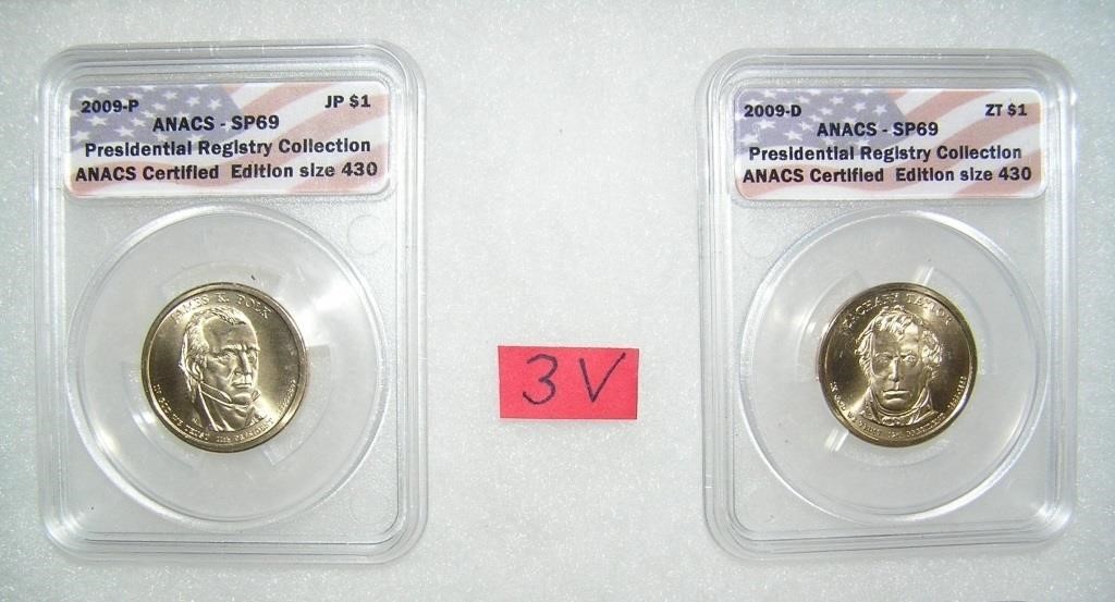 Pair of graded uncirculated Golden Dollar Preseden