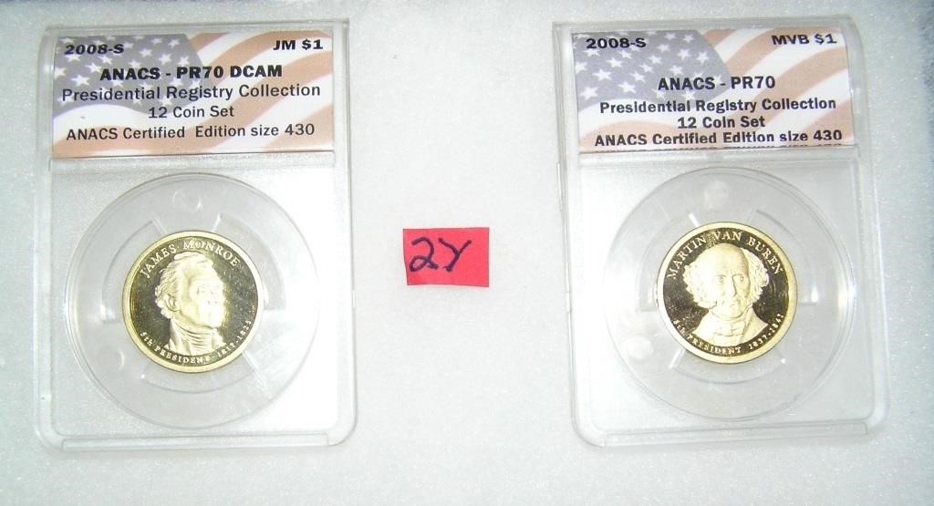 Pair of graded uncirculated Golden Dollar Preseden