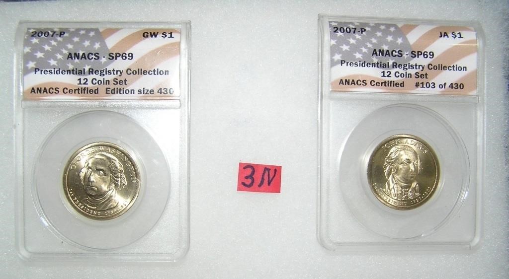 Pair of graded uncirculated Golden Dollar Preseden