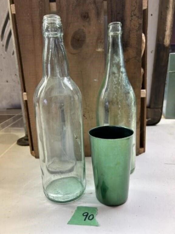 1 - Vintage aluminum cup 3 - clear bottles