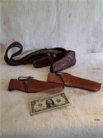 Leather gun holster belt and 2 extra gun holsters