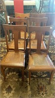 Set of Six Oak T Back Cane Seat Chairs