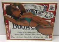 16" x 20" Budweiser Glass Front Framed Bikini Sign