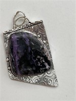 925 Silver & Charoite Stone Pendant New Purple