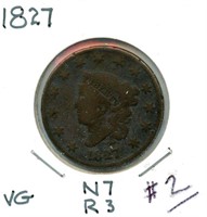 1827 Large Cent - Full Liberty/Rims, VG