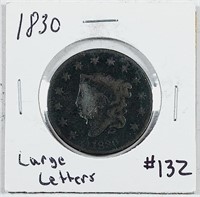 1830  Lg Letters  Large Cent   G