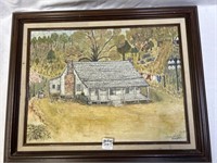 Framed painting on canvas of Taylor family home,