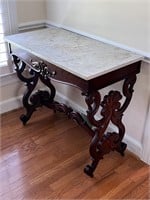 MARBLE TOP carved vintage ENTRY TABLE