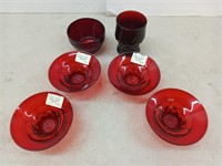 4 Pc Cambridge "Georgian" Ruby bowls, red bowl