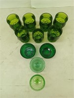 11 pcs asst green glass