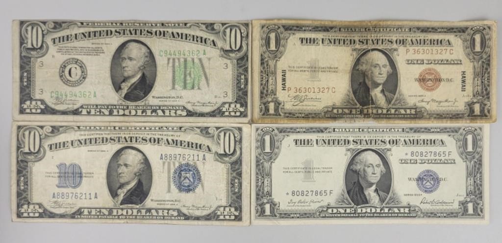 2 1934-A $10, 1935-A & 1935-F $1 Silver Certs.