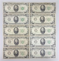 8 1934 & 2 1934-B Twenty Dollar Bank Notes.