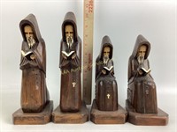 Carved wooden monk bookends
