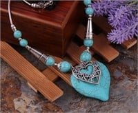 Vintage Necklace Simple Heart-Shape Turquoise
