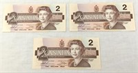 1986 Canadian sequential $2 bills.