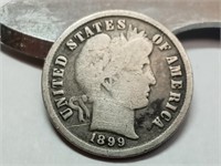 OF) 1899 silver Barber dime
